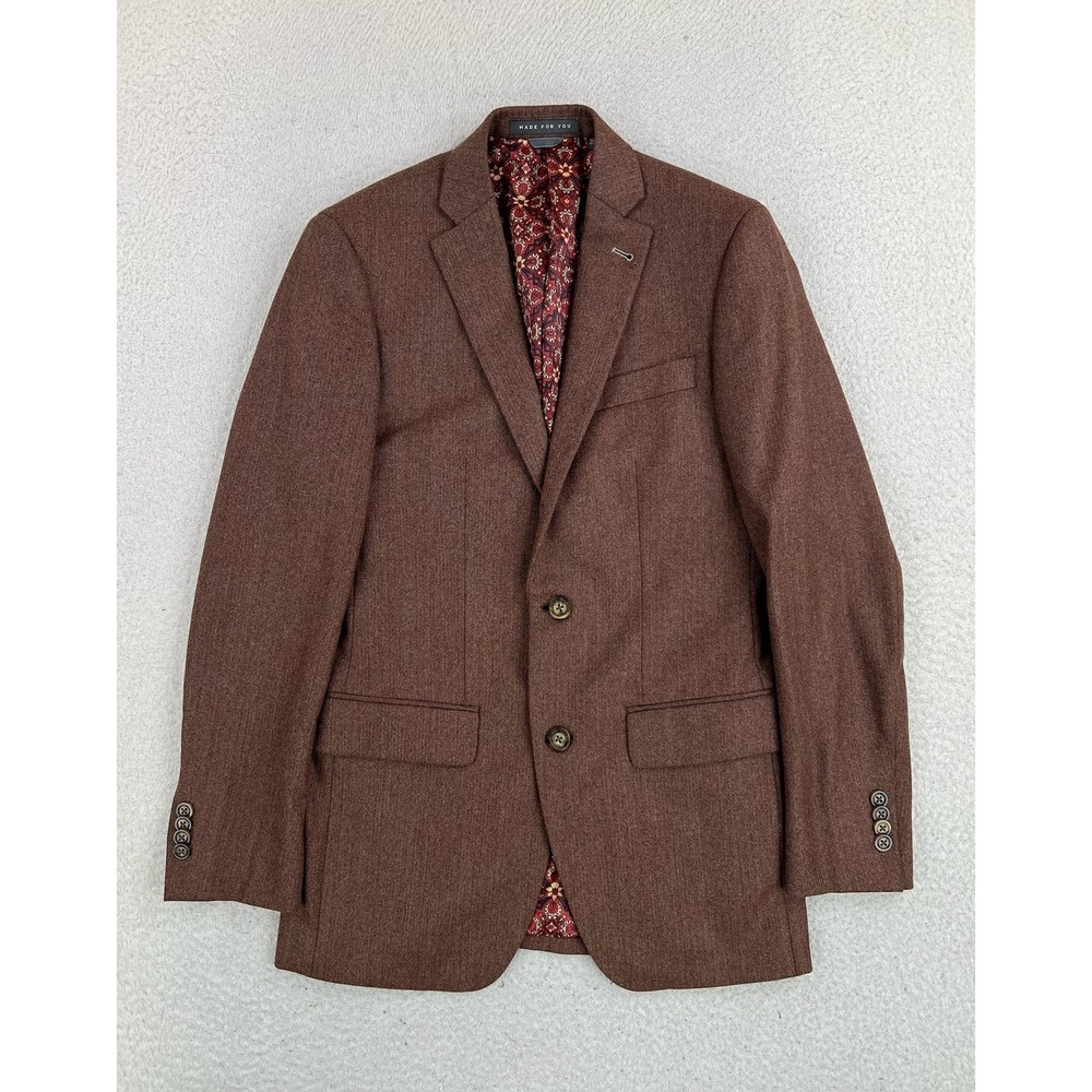 Indochino Suit Mens 34R 30x29 Brown Wool Herringbone Double Vent 2 Btn 2Pc